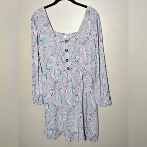 Mudd Boho Pastel Paisley Milkmaid Cottagecore Smocked Dress, Large